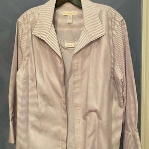 CHICO'S LAVENDER AND WHITE STRIPE 3/4 SLEEVE BUTTON SHIRT WITH TANK